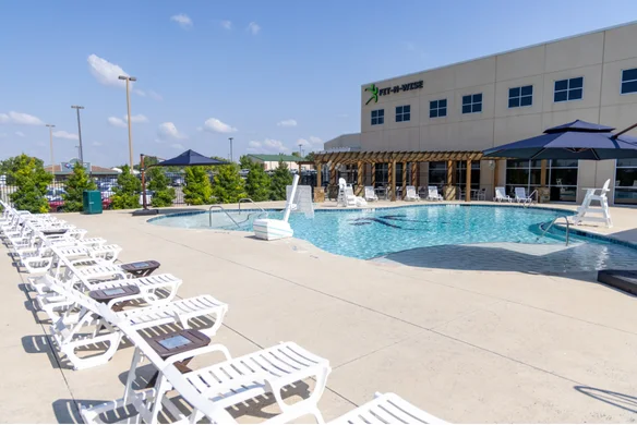 Lounge chairs on the outdoor pool deck