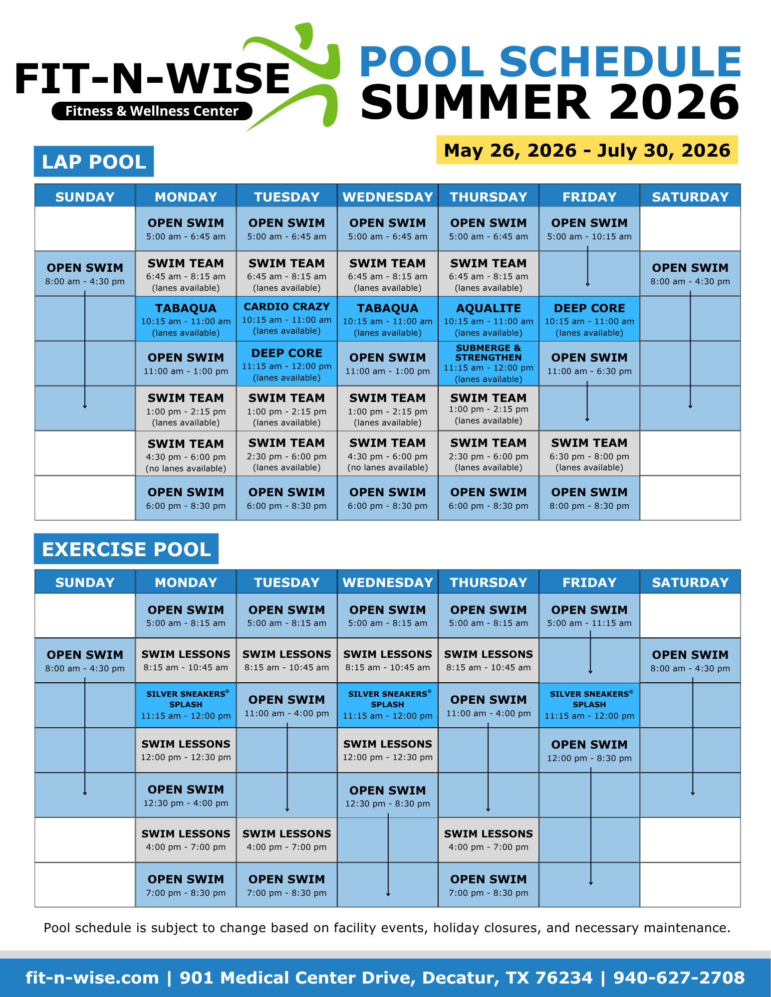 Summer Pool Schedule